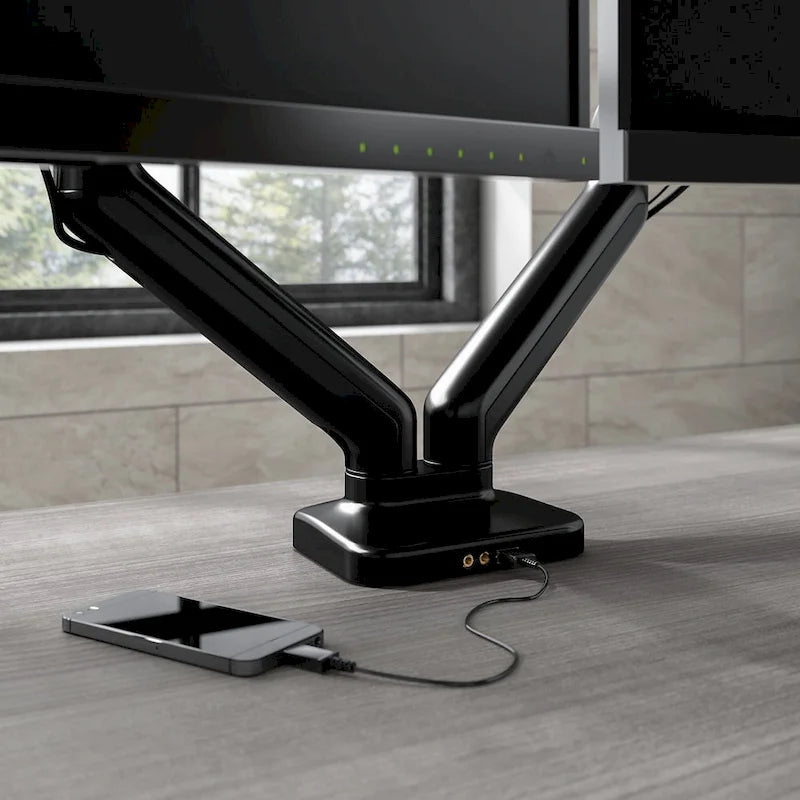 Support de bureau réglable pour deux écrans avec port USB par