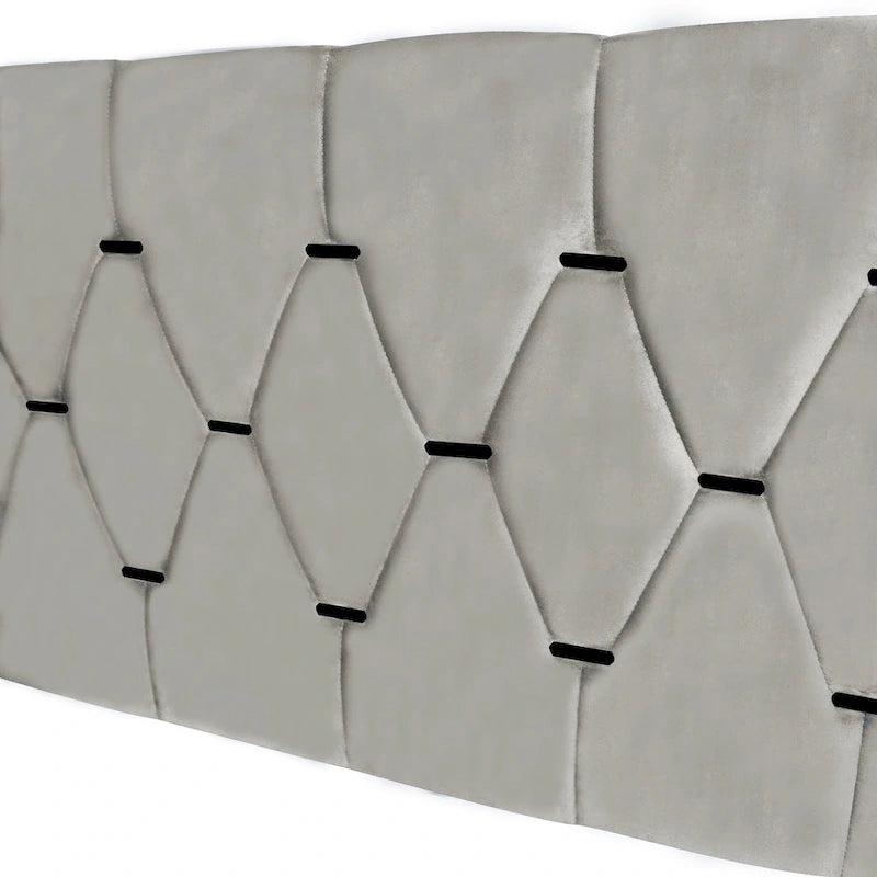 Lit plateforme Queen avec tête de lit touffetée dorée, lit gigogne et rangement (capacité de 272 kg)