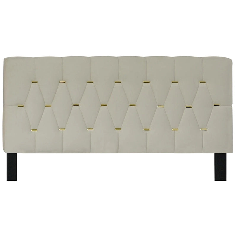Lit plateforme Queen avec tête de lit touffetée dorée, lit gigogne et rangement (capacité de 272 kg)
