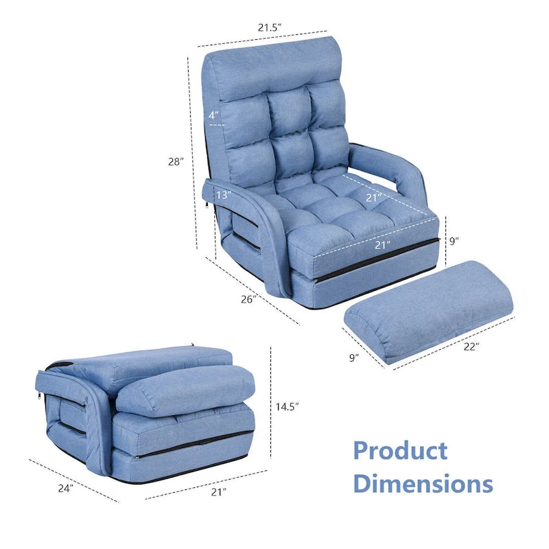 Canapé de sol pliant paresseux bleu, lit de chaise longue avec