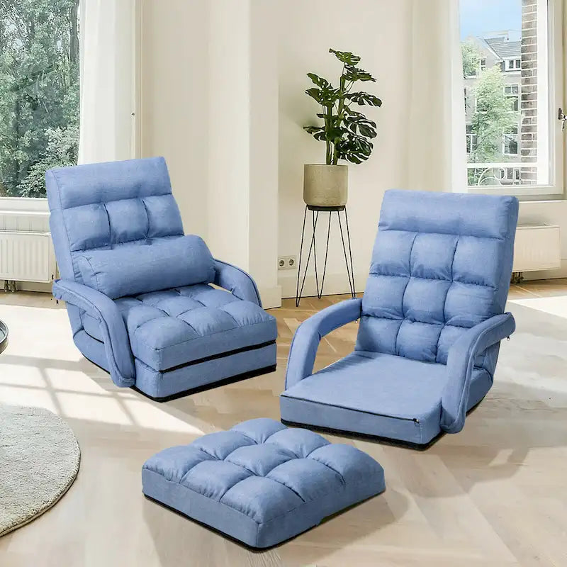 Canapé de sol pliant paresseux bleu, lit de chaise longue avec