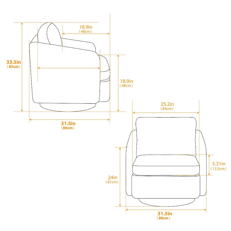 Fauteuil d'appoint pivotant en chenille pour salon