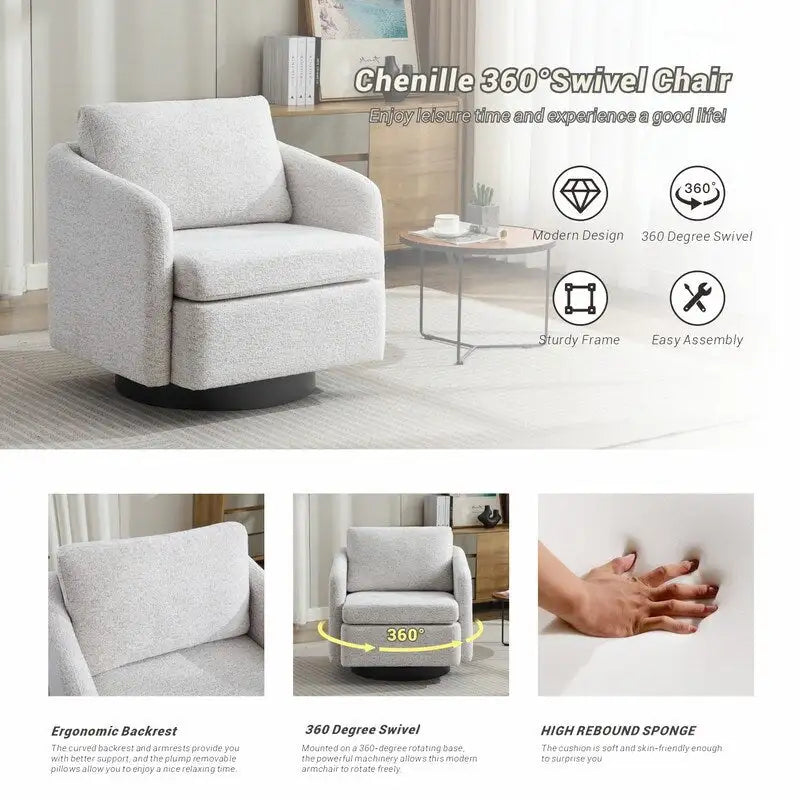 Fauteuil d'appoint pivotant en chenille pour salon