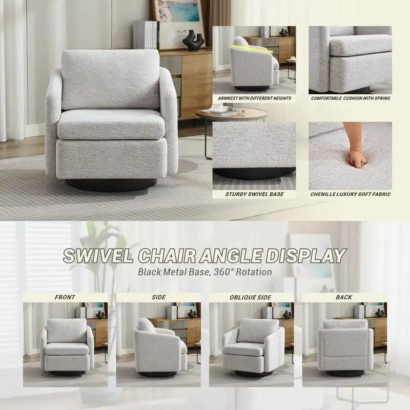 Fauteuil d'appoint pivotant en chenille pour salon