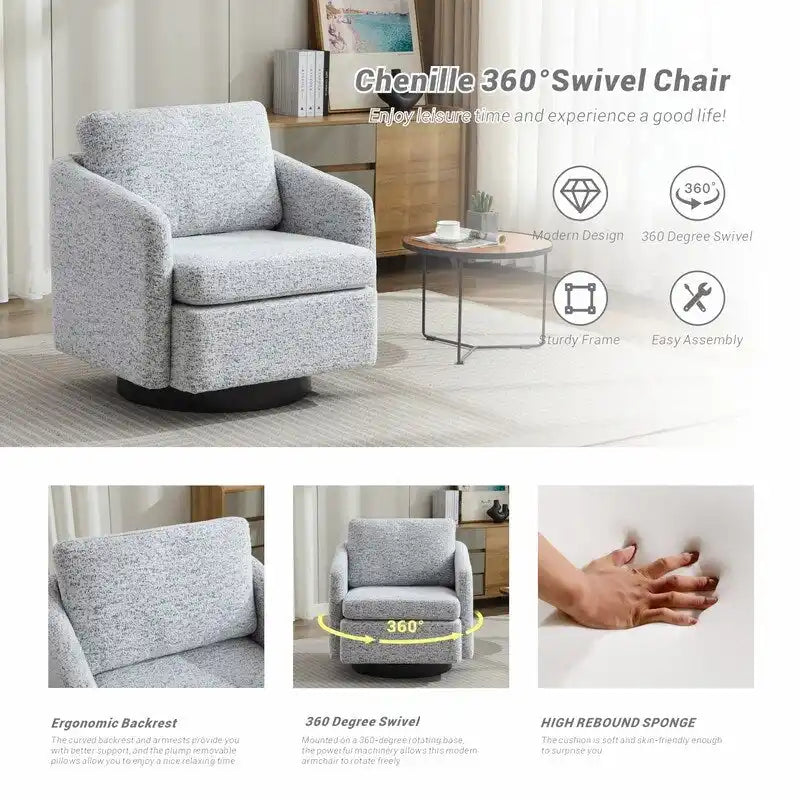 Fauteuil d'appoint pivotant en chenille pour salon