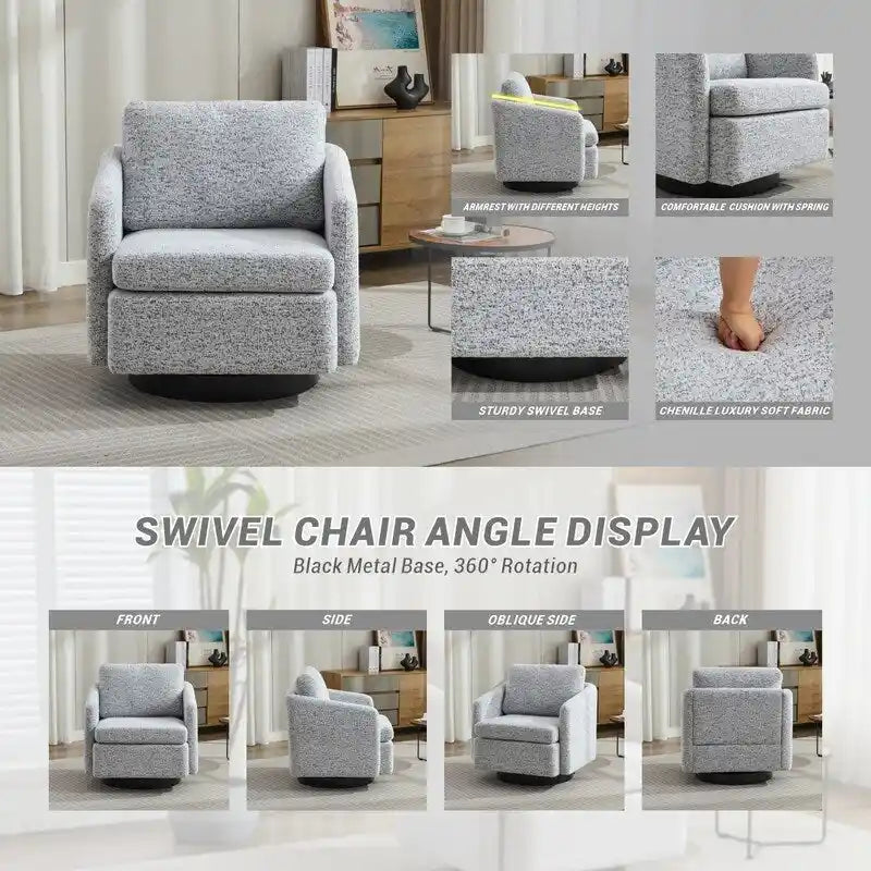 Fauteuil d'appoint pivotant en chenille pour salon