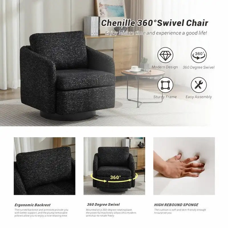 Fauteuil d'appoint pivotant en chenille pour salon