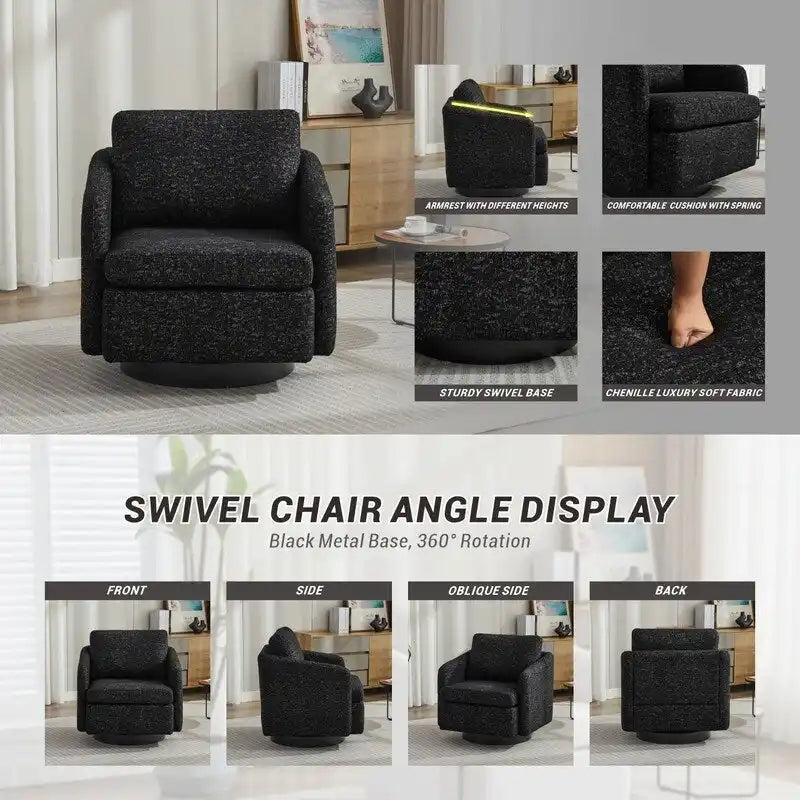 Fauteuil d'appoint pivotant en chenille pour salon