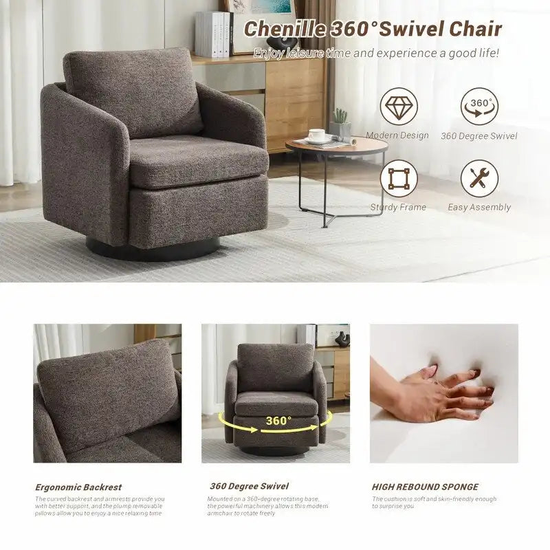 Fauteuil d'appoint pivotant en chenille pour salon