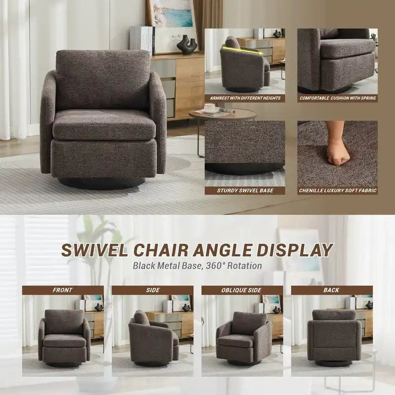 Fauteuil d'appoint pivotant en chenille pour salon