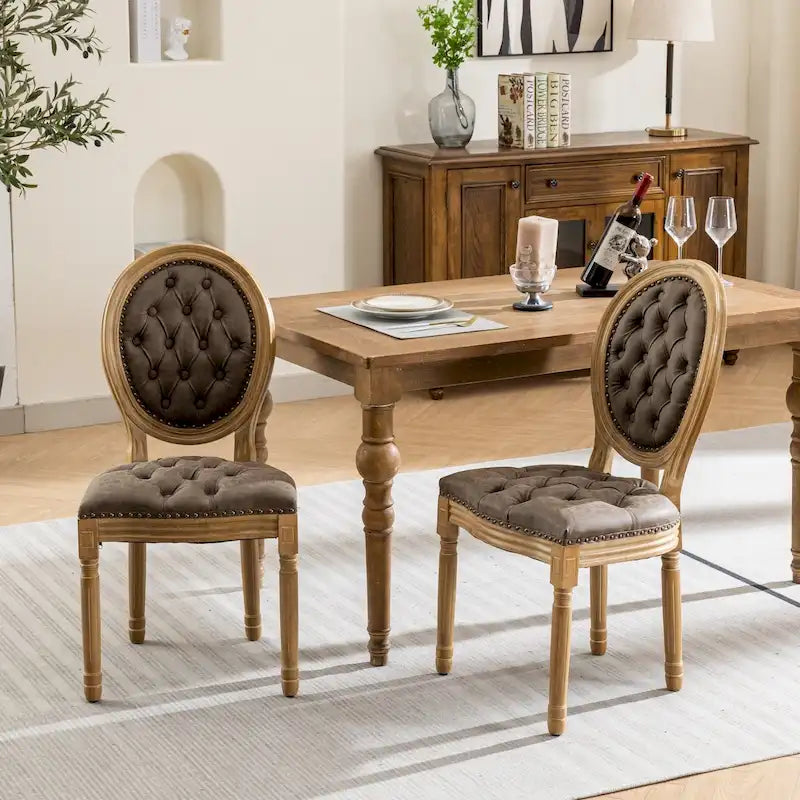 Chaises de salle à manger françaises en bois massif avec garniture cloutée (Lot de 2)