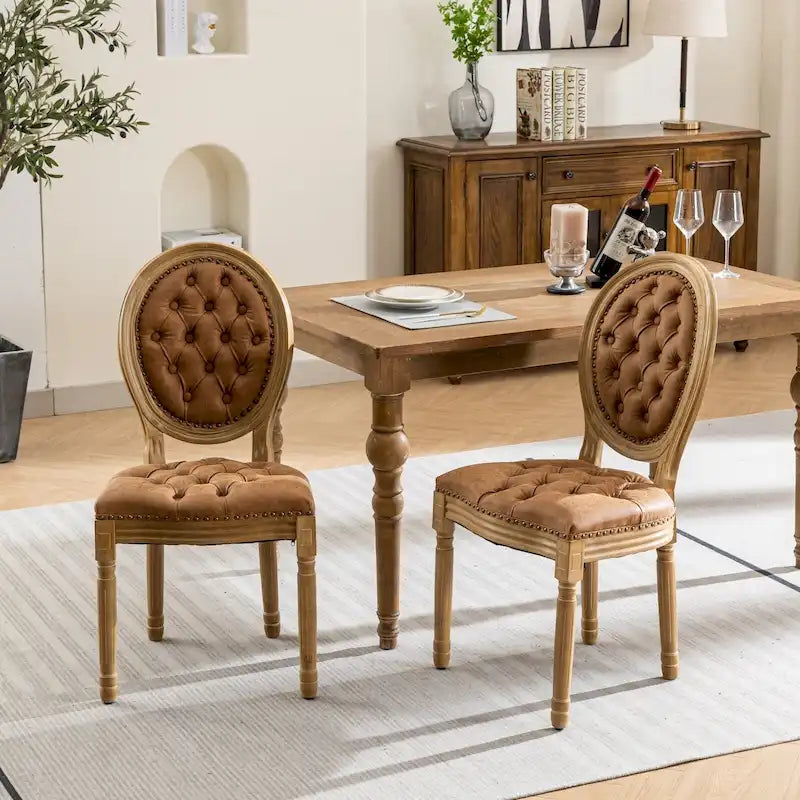 Chaises de salle à manger françaises en bois massif avec garniture cloutée (Lot de 2)