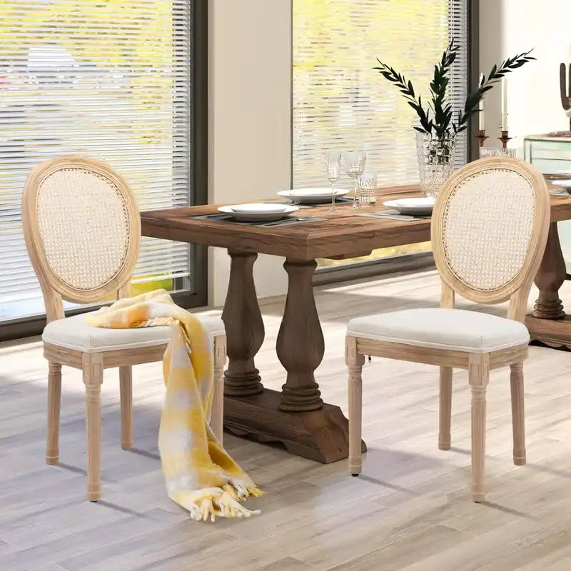 Chaises de salle à manger françaises en bois massif avec garniture cloutée (Lot de 2)