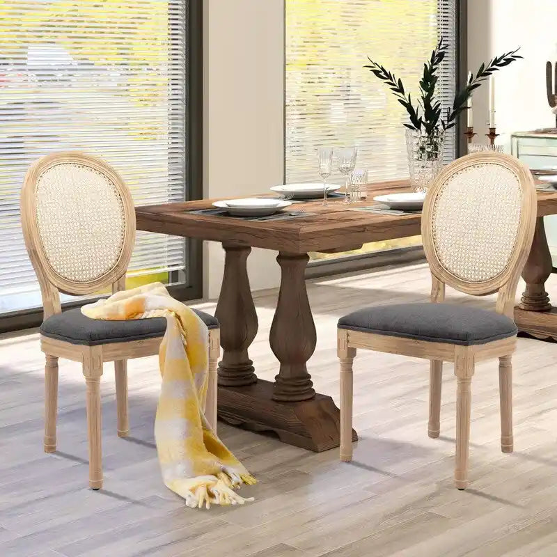 Chaises de salle à manger françaises en bois massif avec garniture cloutée (Lot de 2)