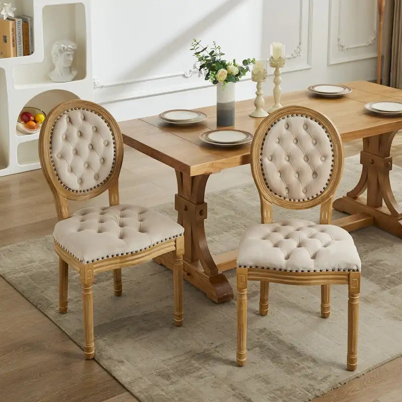 Chaises de salle à manger françaises en bois massif avec garniture cloutée (Lot de 2)