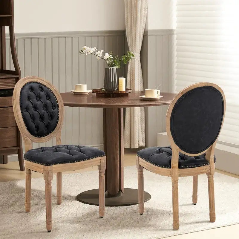 Chaises de salle à manger françaises en bois massif avec garniture cloutée (Lot de 2)