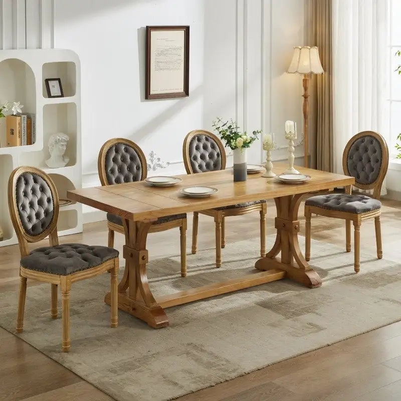 Chaises de salle à manger françaises en bois massif avec garniture cloutée (Lot de 2)