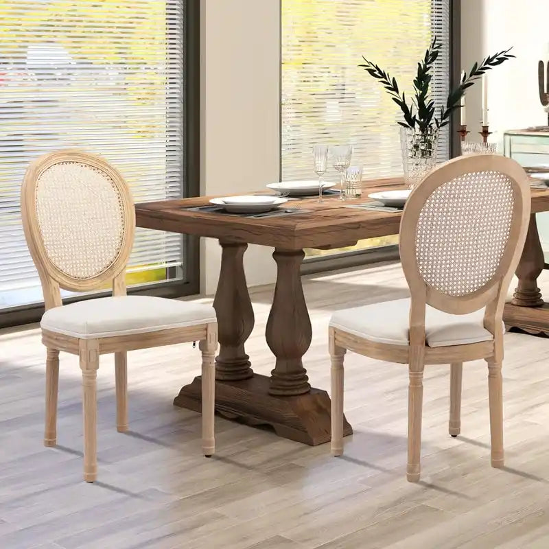 Chaises de salle à manger françaises en bois massif avec garniture cloutée (Lot de 2)