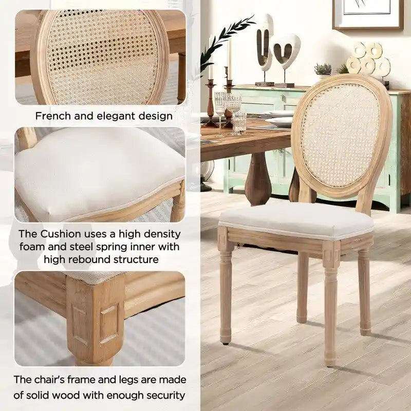 Chaises de salle à manger françaises en bois massif avec garniture cloutée (Lot de 2)