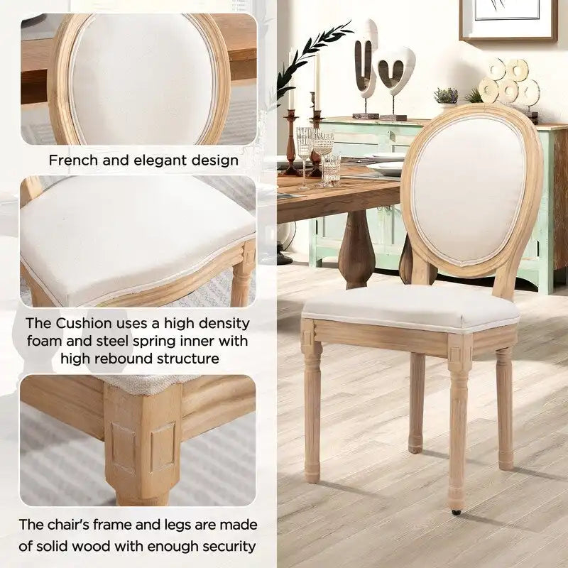 Chaises de salle à manger françaises en bois massif avec garniture cloutée (Lot de 2)