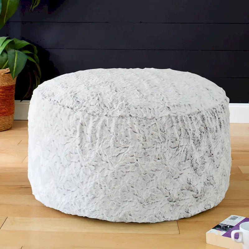 Grand pouf/ottoman rond en fausse fourrure pour l'intérieur