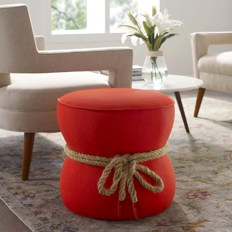 Pouffe en tissu capitonné avec cordage marin