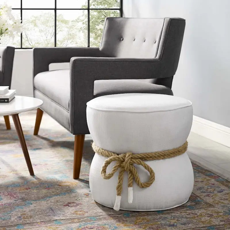 Pouffe en tissu capitonné avec cordage marin