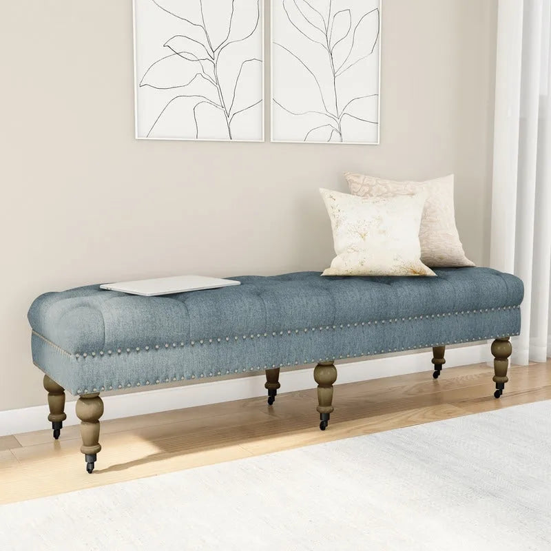 Banc capitonné bleu clair de 62 pouces