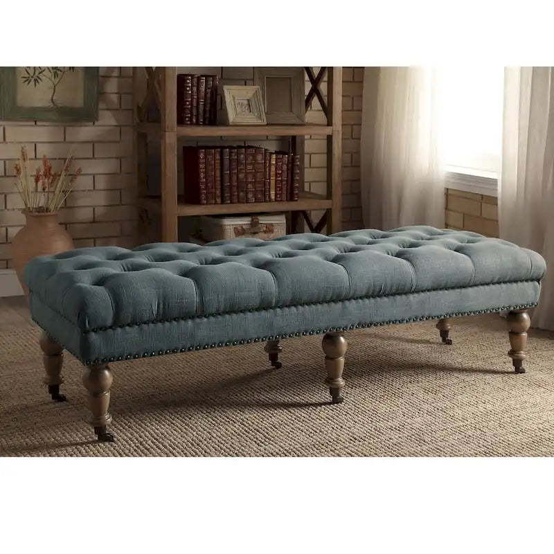 Banc capitonné bleu clair de 62 pouces