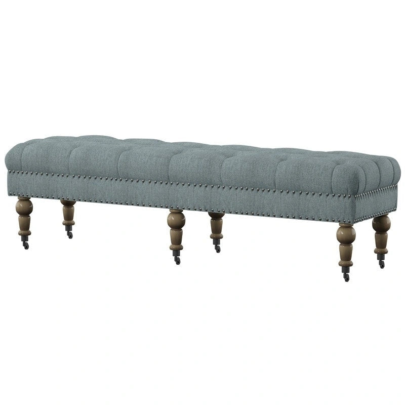 Banc capitonné bleu clair de 62 pouces