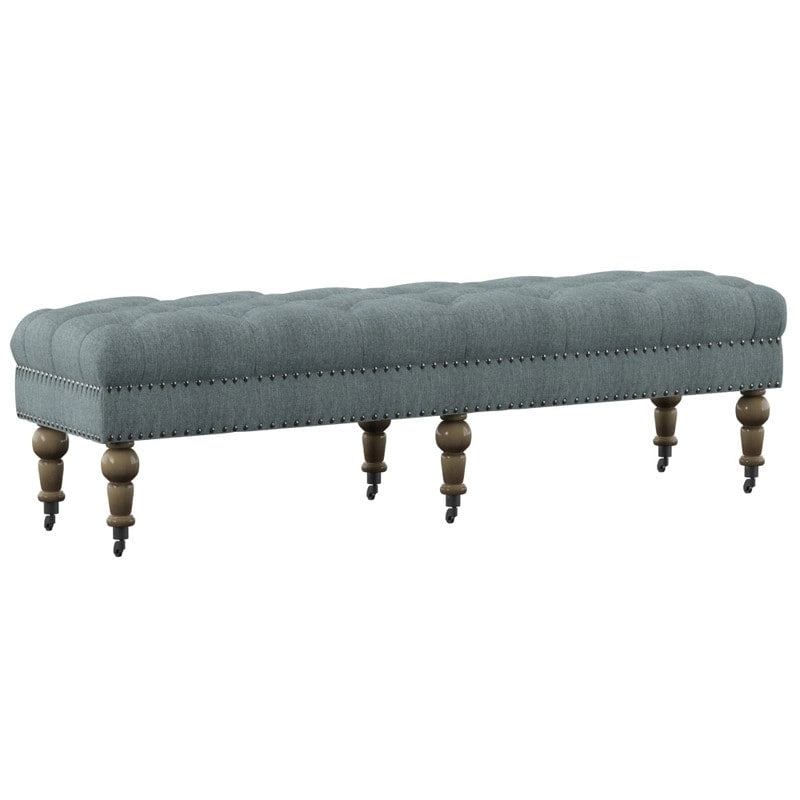 Banc capitonné bleu clair de 62 pouces