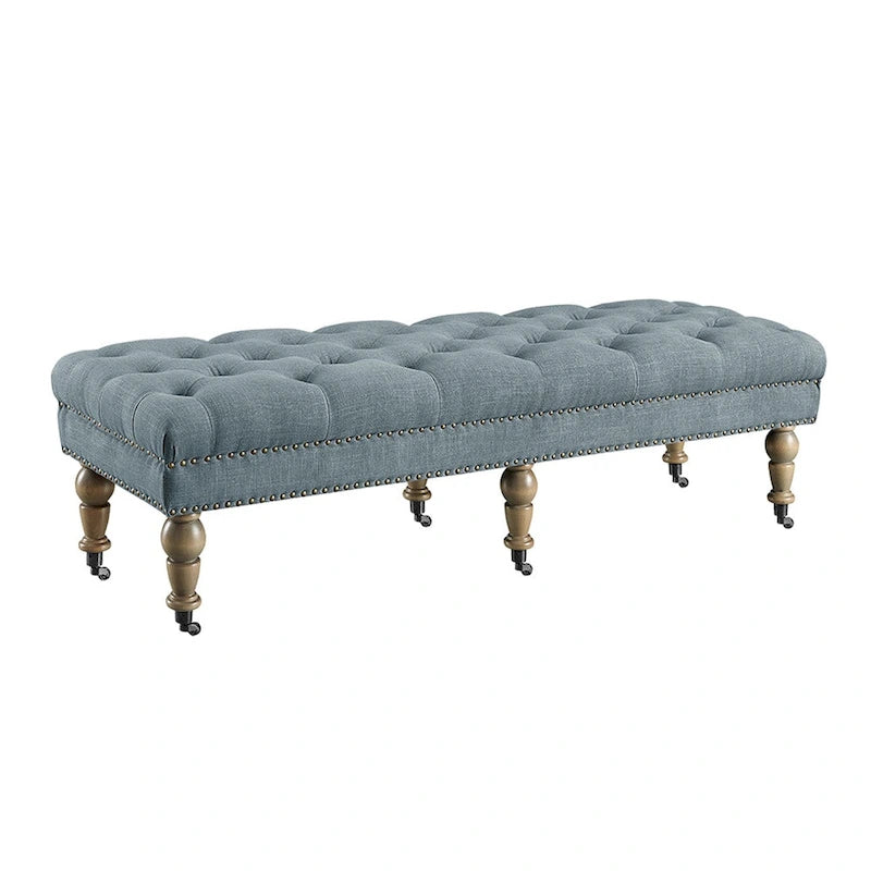 Banc capitonné bleu clair de 62 pouces