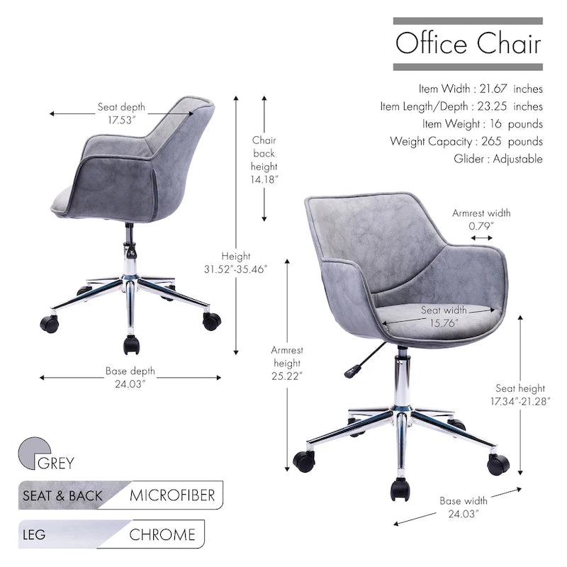 Fauteuil de bureau réglable, microfibre, piètement chromé