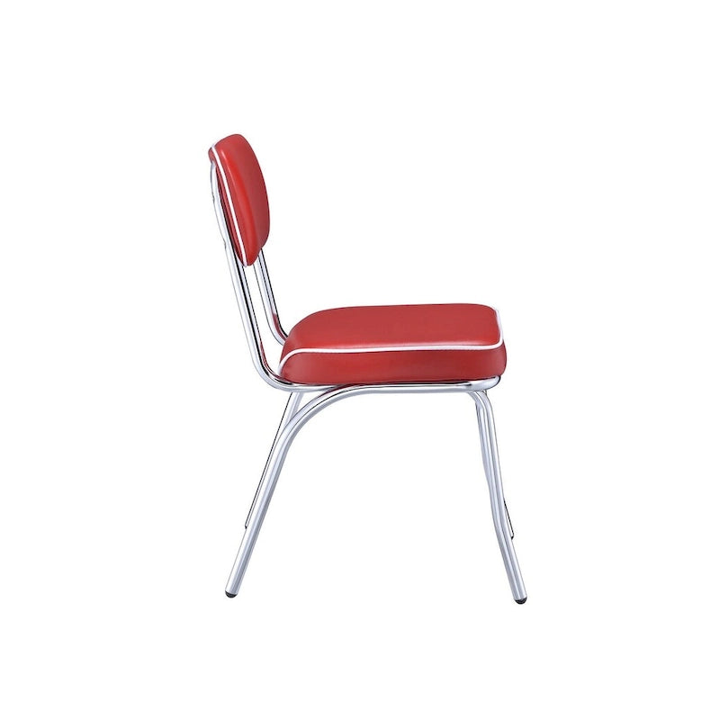 Lot de 2, similicuir rouge rétro, pieds en métal chromé
