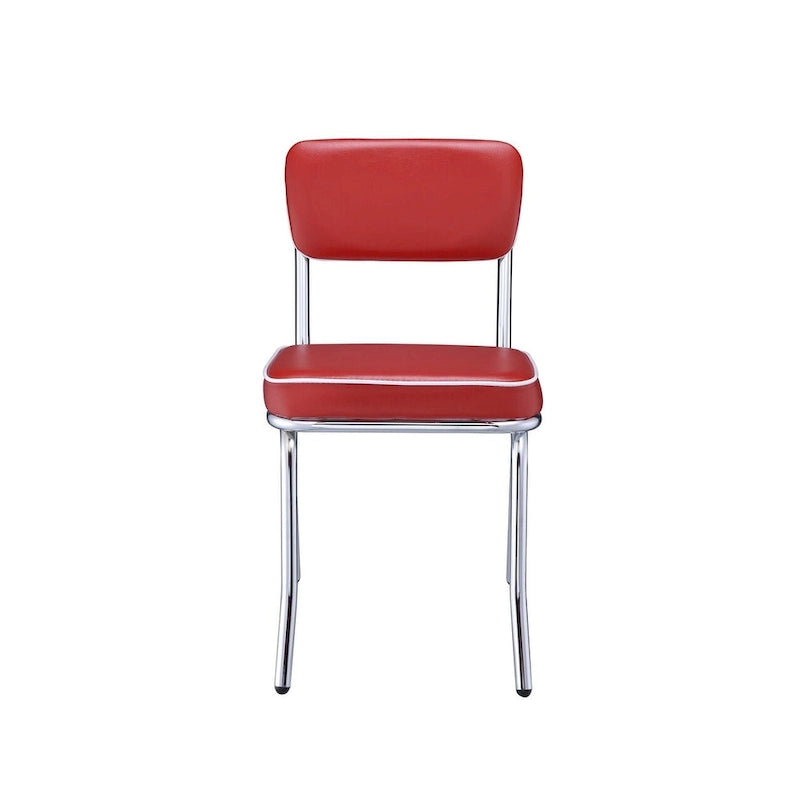 Lot de 2, similicuir rouge rétro, pieds en métal chromé