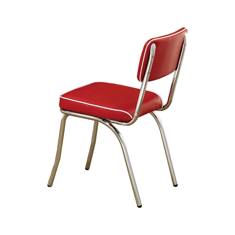 Lot de 2, similicuir rouge rétro, pieds en métal chromé