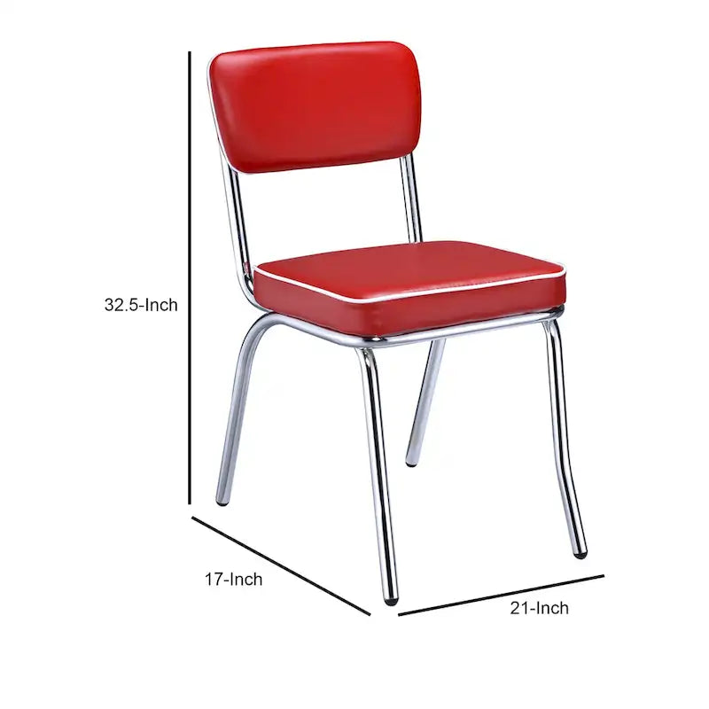 Lot de 2, similicuir rouge rétro, pieds en métal chromé