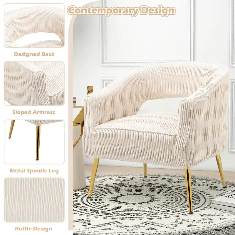 Chaise d'appoint contemporaine rembourrée à volants