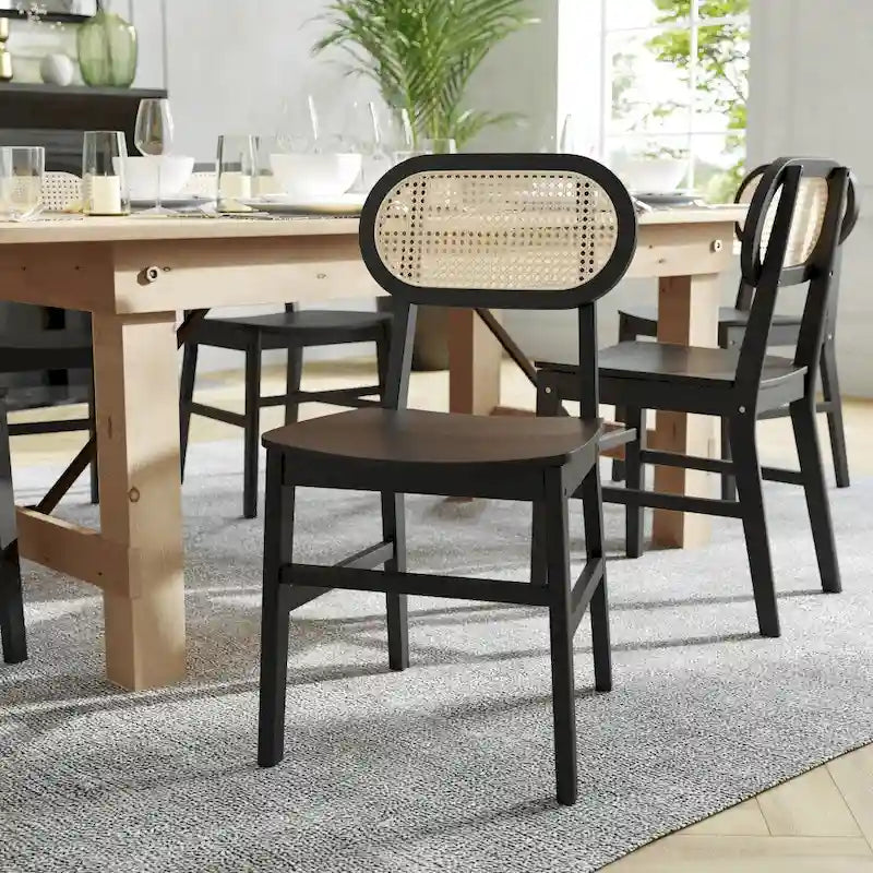 Chaise événementielle commerciale en rotin de canne avec dossier et assise en bois