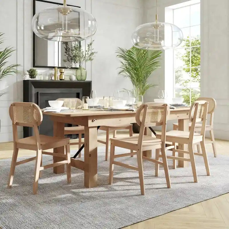 Chaise événementielle commerciale en rotin de canne avec dossier et assise en bois