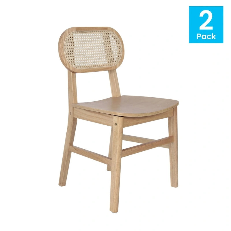 Chaise événementielle commerciale en rotin de canne avec dossier et assise en bois