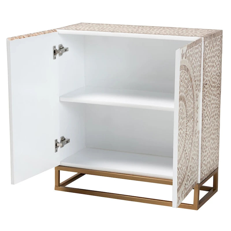 Armoire de rangement moderne bohème blanche et marron rustique en nacre