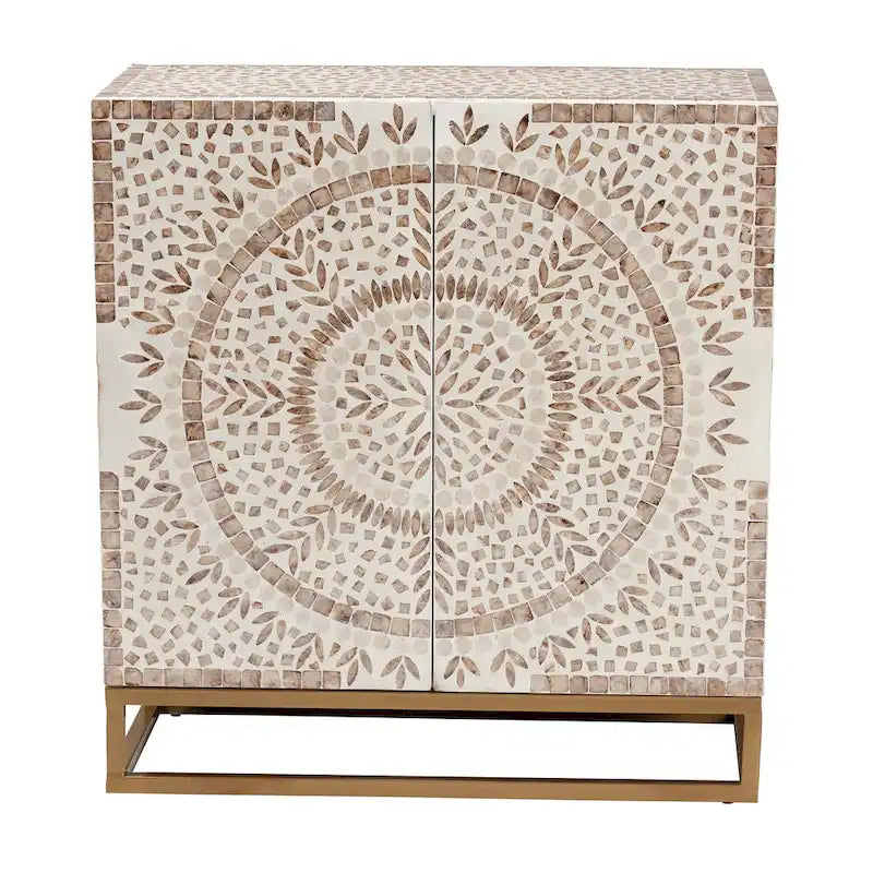 Armoire de rangement moderne bohème blanche et marron rustique en nacre