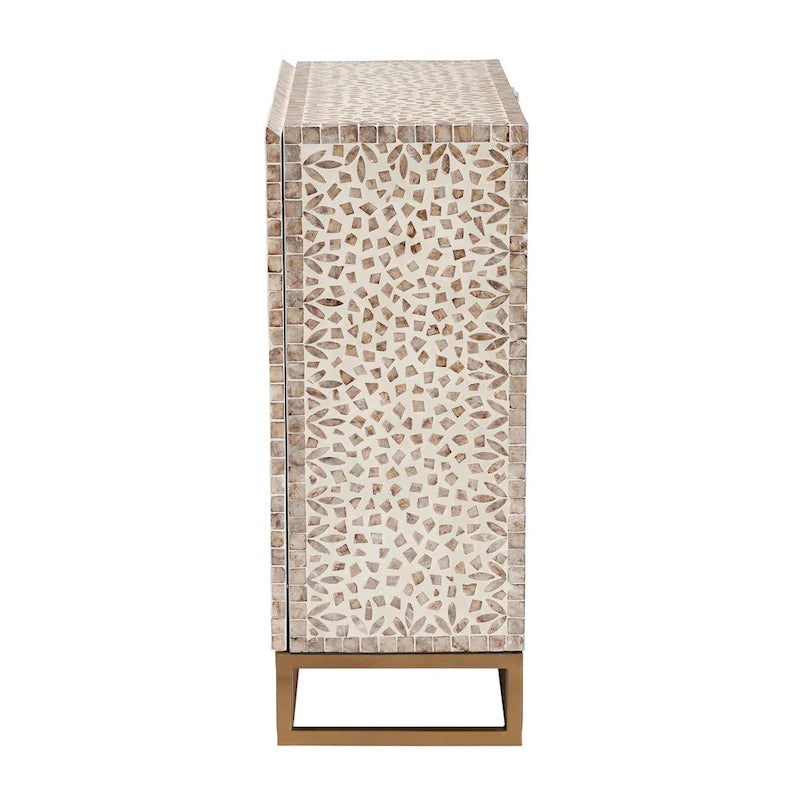 Armoire de rangement moderne bohème blanche et marron rustique en nacre