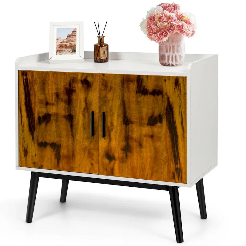 Meuble de rangement en bois Mid-Century avec 2 portes et pieds en métal pour entrée - 32 x 15 x 29 (L x l x H)