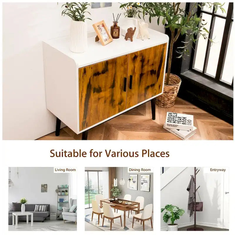 Meuble de rangement en bois Mid-Century avec 2 portes et pieds en métal pour entrée - 32 x 15 x 29 (L x l x H)