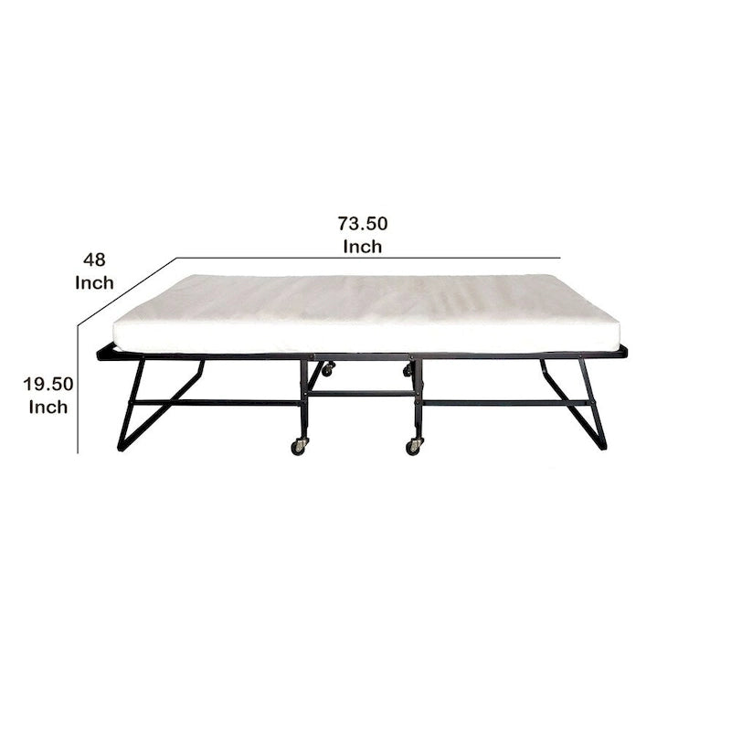 Lit pliant roulant en métal avec matelas de 122 cm et roulettes, noir