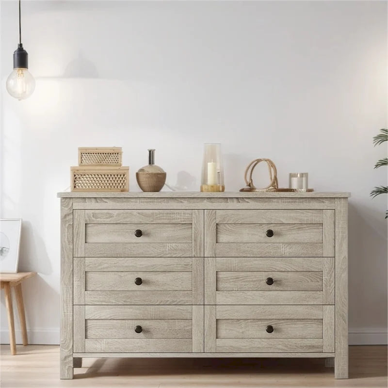 Commode en bois de style ferme avec 6 tiroirs