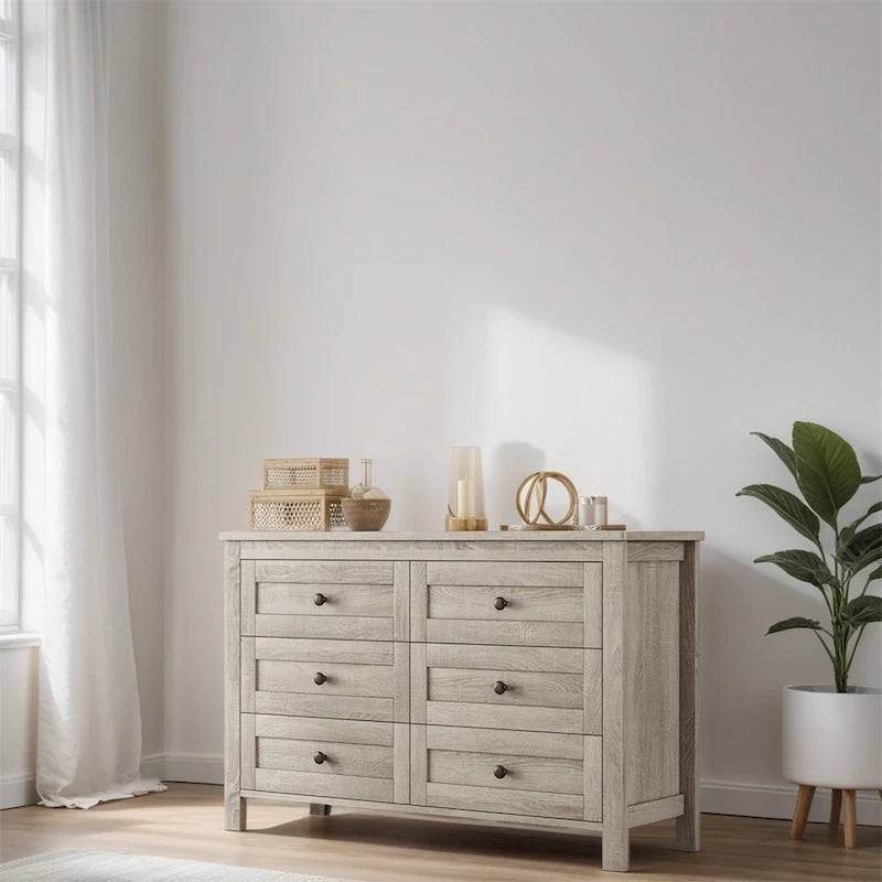 Commode en bois de style ferme avec 6 tiroirs