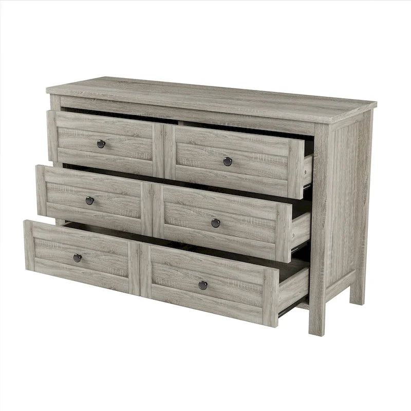 Commode en bois de style ferme avec 6 tiroirs
